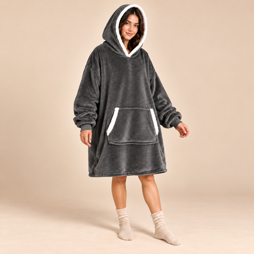 Sweat Plaid Gris Foncé à Capuche – Pull Plaid Cocooning – VELKSIA