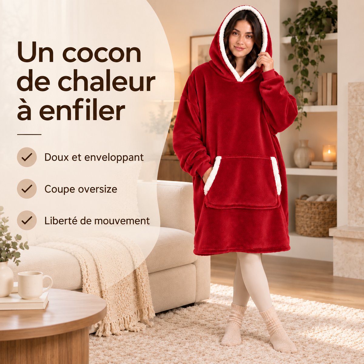 Sweat Plaid Rouge à Capuche – Noël