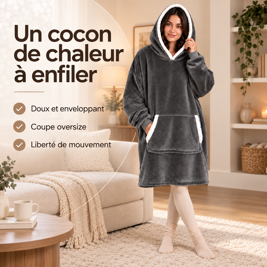 Sweat Plaid Gris Foncé à Capuche – Pull Plaid Cocooning