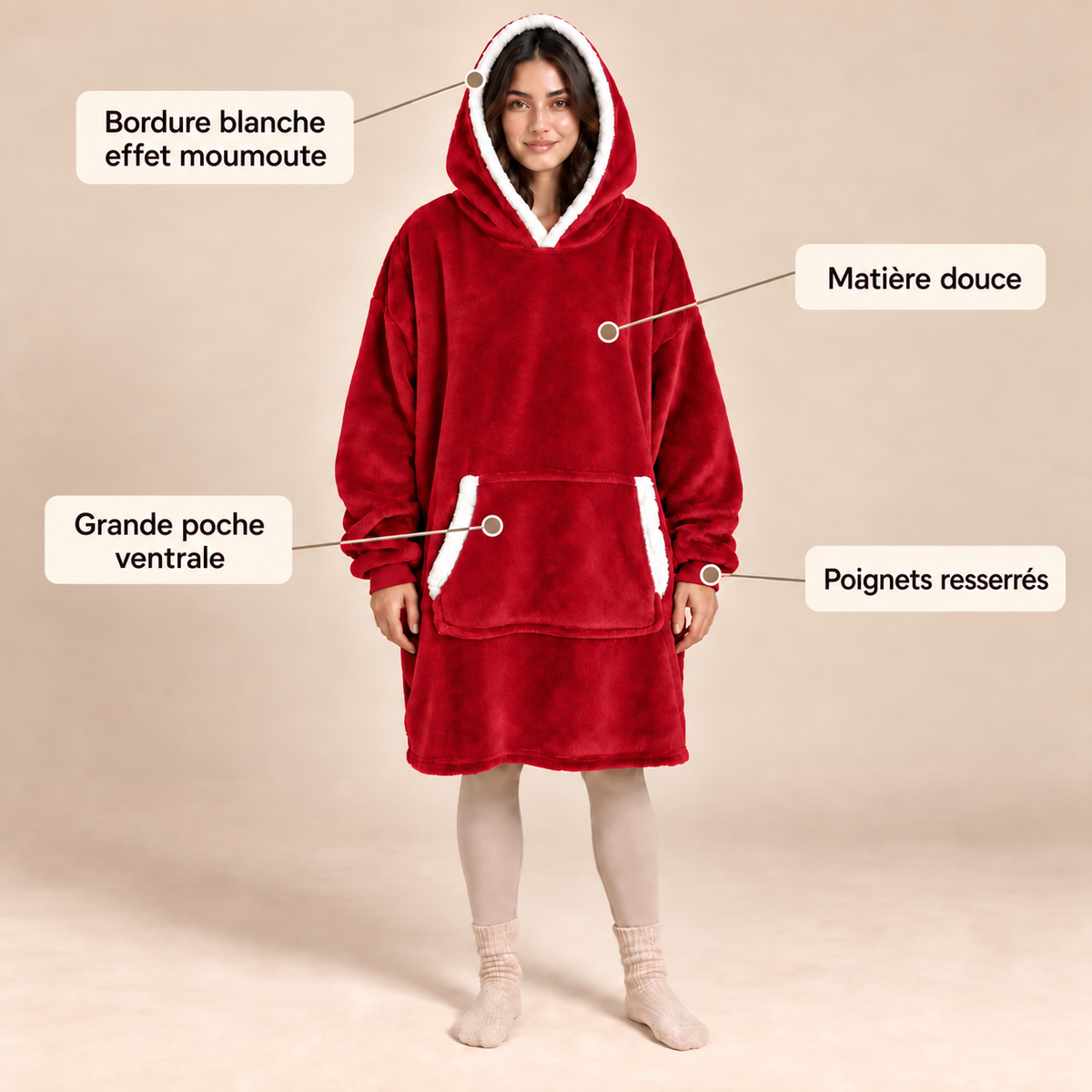 Sweat Plaid Rouge à Capuche – Noël