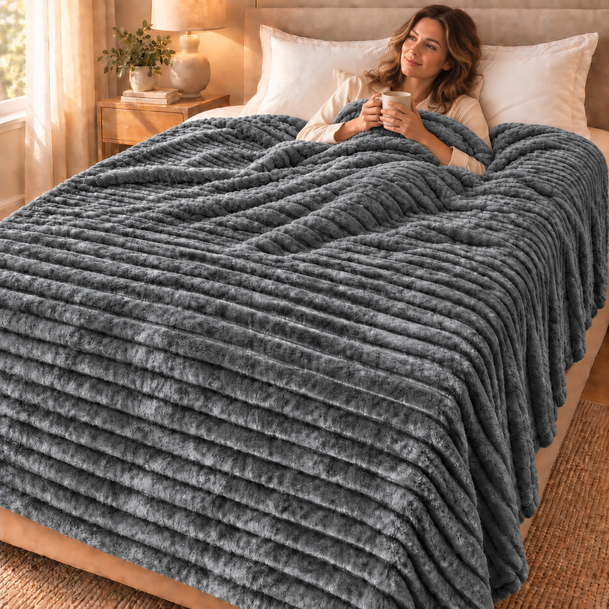 Grand Plaid pour Canapé Gris Foncé – 180 × 200 cm