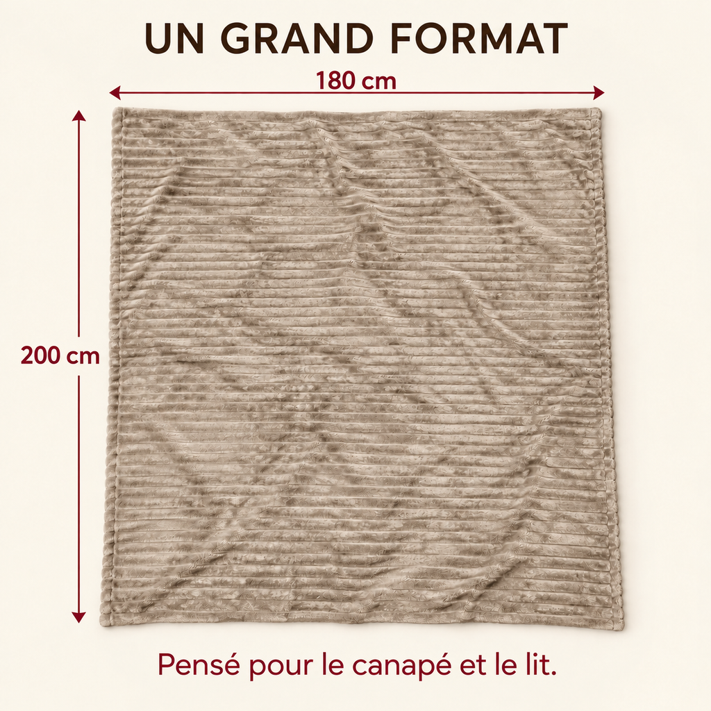 Grand Plaid Beige Kaki 180 × 200 cm pour Canapé et Lit