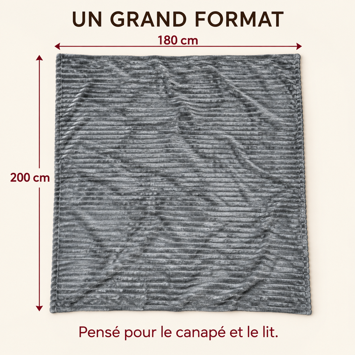 Grand Plaid pour Canapé Gris Foncé – 180 × 200 cm