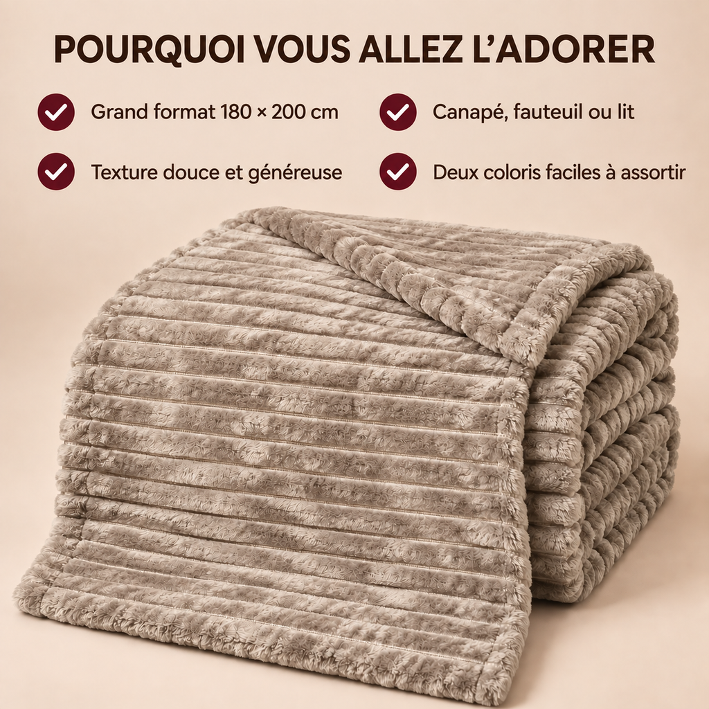 Grand Plaid Beige Kaki 180 × 200 cm pour Canapé et Lit