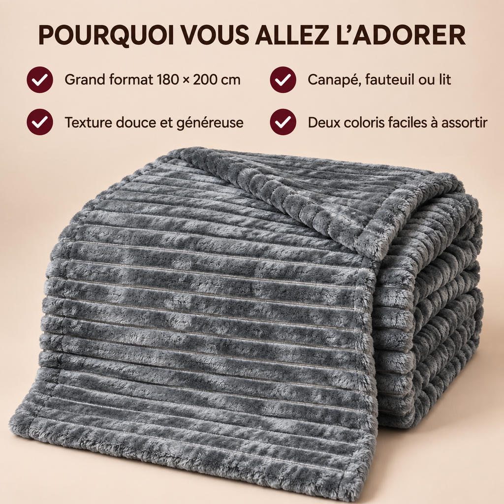 Grand Plaid pour Canapé Gris Foncé – 180 × 200 cm