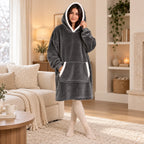 Sweat Plaid Gris Foncé à Capuche – Pull Plaid Cocooning