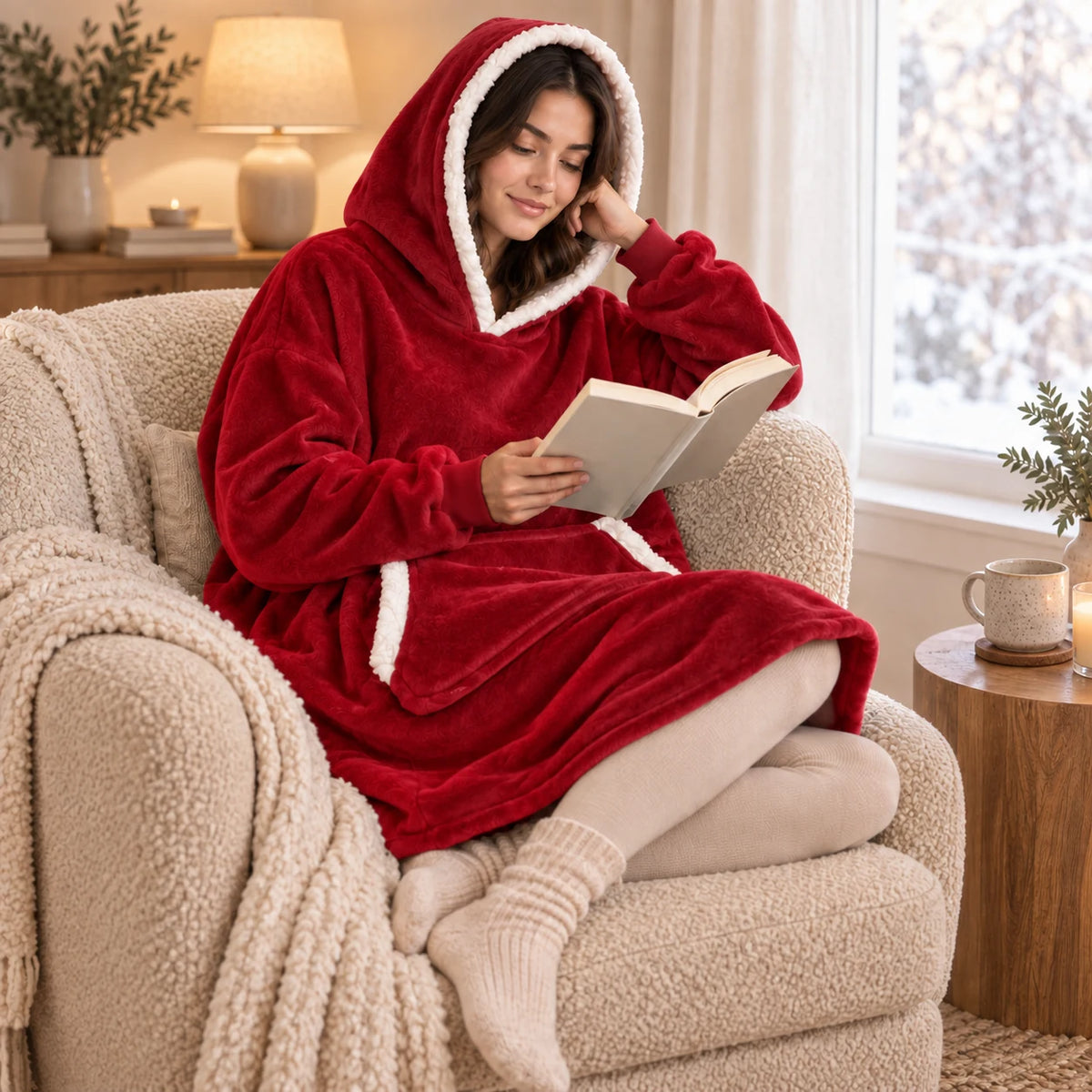 Sweat Plaid Rouge à Capuche – Noël