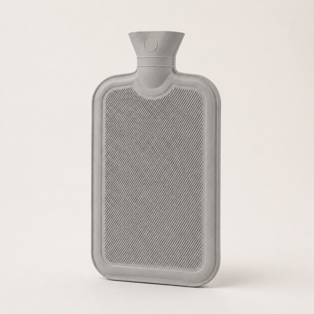Bouillotte classique gris clair avec surface texturée sur fond clair