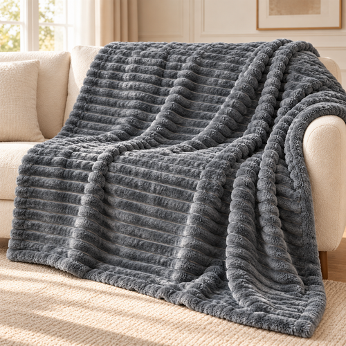 Grand Plaid pour Canapé Gris Foncé – 180 × 200 cm – VELKSIA
