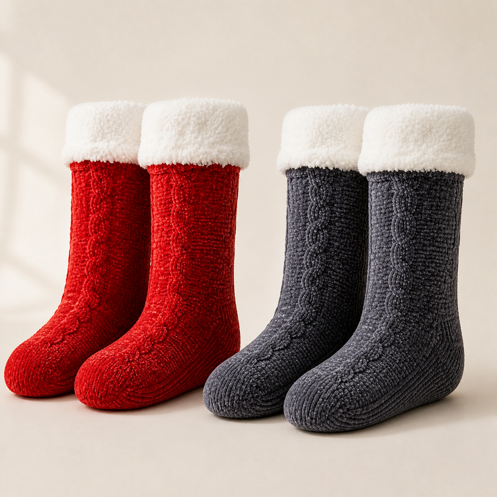 Lot de deux paires de chaussettes pilou pilou rouges et gris foncé