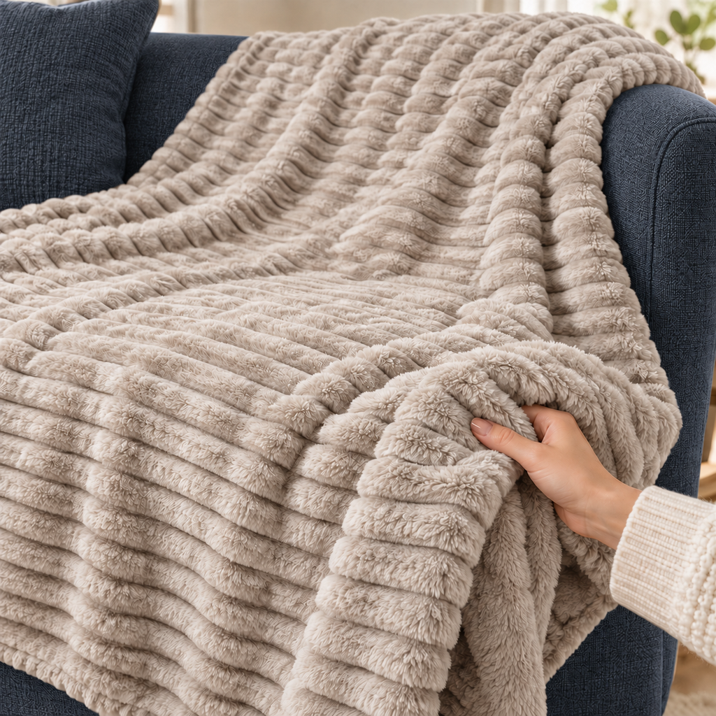 Grand Plaid Beige Kaki 180 × 200 cm pour Canapé et Lit
