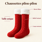 Chaussettes pilou-pilou rouges : revers blanc, relief texturé, coupe montante, taille unique