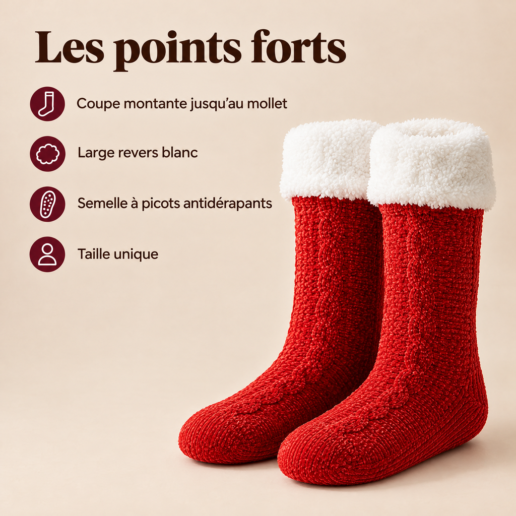 Les points forts des chaussettes pilou-pilou rouges, semelle à picots antidérapants