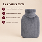 Les points forts de la housse de bouillotte grise, bouillotte non incluse
