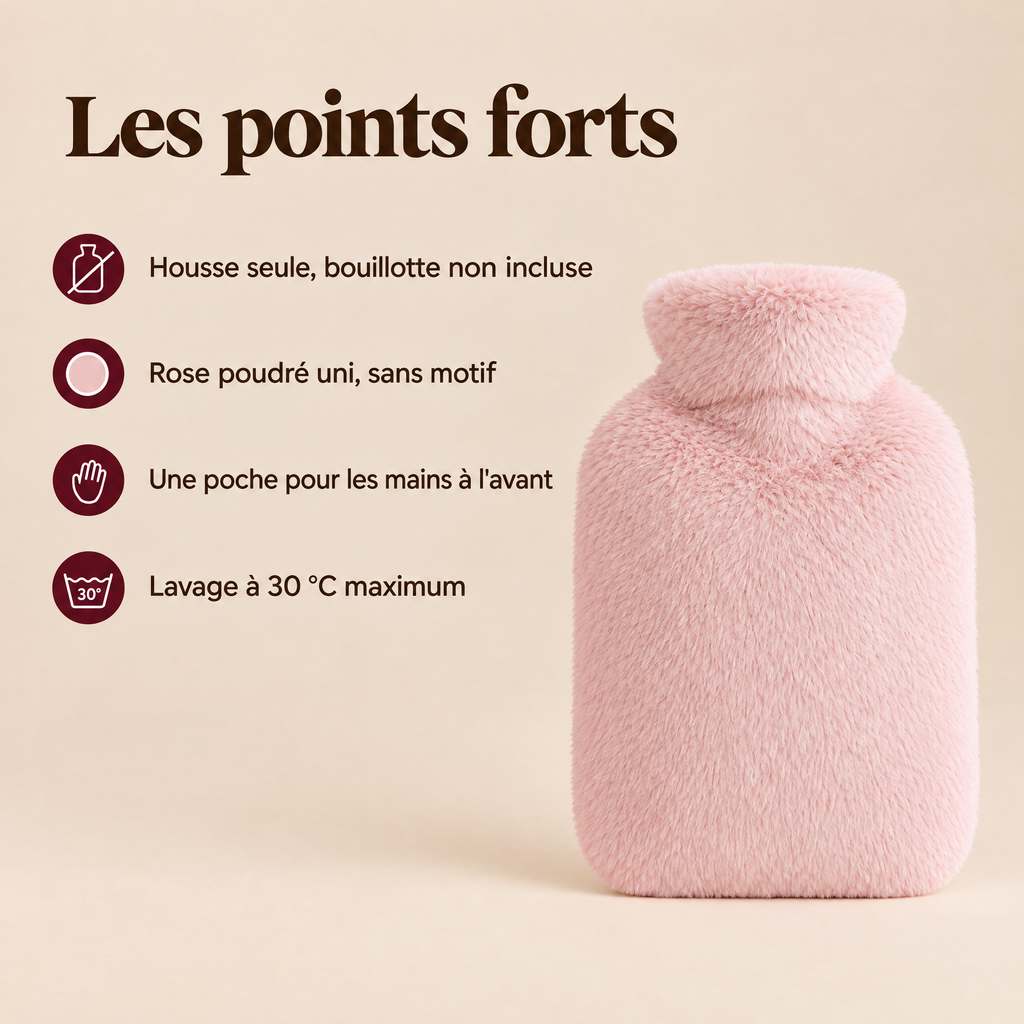 Les points forts de la housse de bouillotte rose poudré, bouillotte non incluse